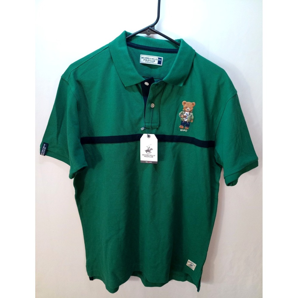 New Boy's Beverly Hills Polo Club‎ BHPC Polo Shirt, XXL, Kelly Green, Teddy Bear